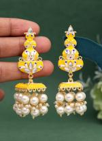   Traditional Wear  Yellow Dome Shaped Meenakari Earrings