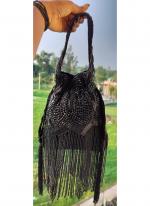   Party Wear  Black Embroidered Fringe Potli Bag