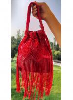   Party Wear  Red Embroidered Fringe Potli Bag