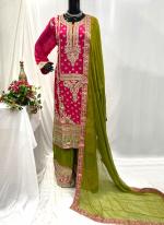 Chiffon Pink Party Wear Hand Work Readymade Plazzo Suit