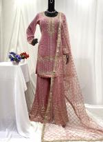 Georgette Pink Wedding Wear Hand Work Readymade Plazzo Suit