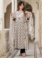 Muslin White Festival Wear Hand Work Readymade Salwar Suit