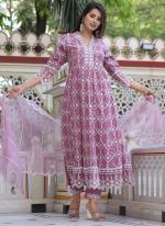 Cotton Lilac Party Wear Thread Work Readymade Salwar Suit