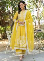 Rayon Cotton Yellow Party Wear Hand Work Readymade Anarkali Suit