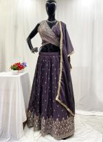 Chiffon Purple Wedding Wear Hand Work Ready To Wear Lehenga Choli