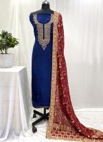 Pure Crepe Blue Traditional Wear Embroidery Work Salwaar Suit