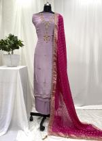 Shimmer Organza Lilac Party Wear Embroidery Work Salwaar Suit