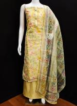 Organza Silk Yellow Casual Wear Printed Dress Material