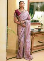 Pure Dola Silk Lilac Traditional Wear Embroidery Work Saree