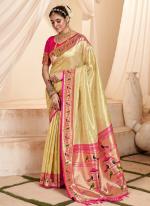 Paithani Tissue Silk Cream Festival Wear Zari Work Saree