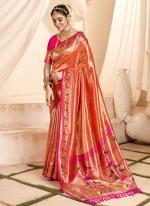 Paithani Tissue Silk Peach Festival Wear Zari Work Saree