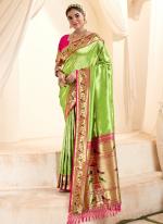 Paithani Tissue Silk Pista Green Festival Wear Zari Work Saree