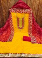 Chanderi Yellow Traditional Wear Sequins Work Dress Material