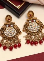   Wedding Wear  Maroon Colour Kundan Earrings