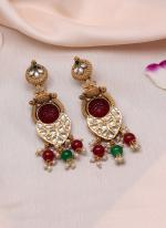   Festival Wear  Maroon Green Colour Kundan Earrings