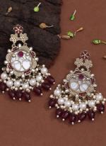   Party Wear  Magenta Colour Kundan Earrings