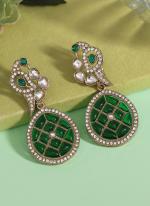   Party Wear  Green Colour Kundan Earrings