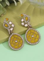   Party Wear  Yellow Colour Kundan Earrings