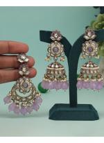   Wedding Wear  Light Purple Color Kundan Earrings With Maang Tikka