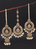   Wedding Wear  White Color Kundan Earrings With Maang Tikka