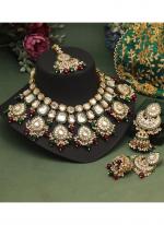   Wedding Wear  Maroon Green Color Kundan Necklace Set