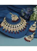   Wedding Wear  Maroon Color Meena Work Kundan Necklace Set