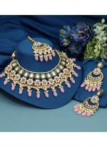   Wedding Wear  Pink Color Meena Work Kundan Necklace Set