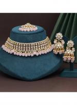   Wedding Wear  Pink Color Choker Kundan Necklace Set