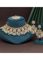   Wedding Wear  Pink Pista Green Color Kundan Necklace Set