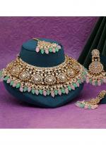   Bridal Wear  Pink Parrot Green Color Kundan Necklace Set