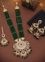   Wedding Wear  Green Color Long Kundan Necklace Set