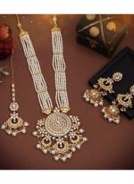   Wedding Wear  White Color Long Kundan Necklace Set