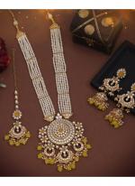   Wedding Wear  Yellow Color Long Kundan Necklace Set