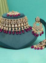   Bridal Wear  Magenta Color Kundan Necklace Set