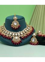   Bridal Wear  Rani Color Kundan Necklace Set