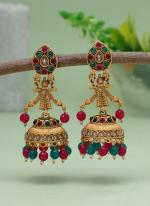   Festival Wear  Rani Green Color Rajwadi Matte Gold Earrings