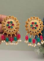   Festival Wear  Rani Green Color Rajwadi Matte Gold Earrings