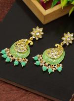   Party Wear  Parrot Green Color Meenakari Earrings