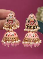   Party Wear  Pink Color Meenakari Earrings