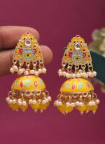   Party Wear  Yellow Color Meenakari Earrings