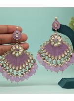   Party Wear  Light Purple Color Kundan Meenakari Earrings