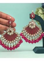   Party Wear  Rani Color Kundan Meenakari Earrings