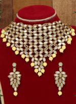   Bridal Wear  Lemon Yellow Color Kundan Mirror Necklaces Set