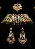   Bridal Wear  Maroon Green Color Kundan Mirror Necklaces Set