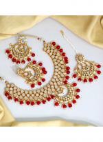   Bridal Wear  Red Color Kundan Mirror Necklaces Set