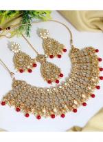   Bridal Wear  Red Color Kundan Mirror Necklaces Set