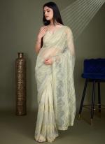 Shimmer Net Mint Party Wear Thread Work Saree