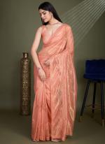 Shimmer Net Peach Party Wear Thread Work Saree