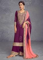 Chinnon Silk Magenta Traditional Wear Sequins Work Readymade Plazzo Suit