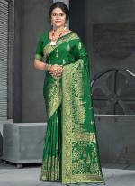 Silk Green Festival Wear Zari Work Saree